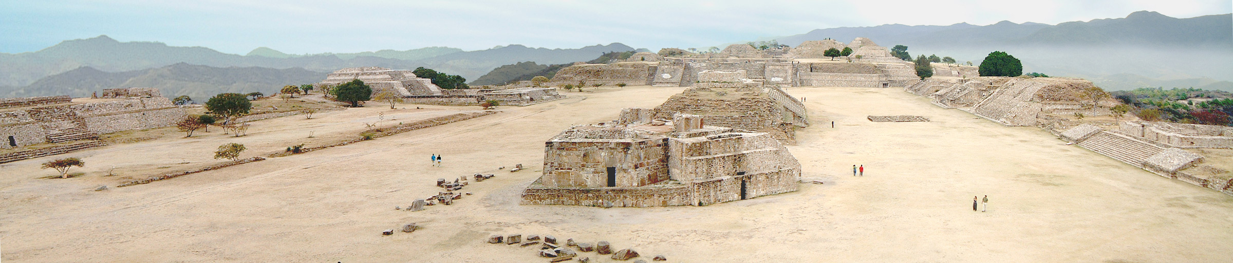 Monte Alban's main plaza looking north, with the Observatory, Building J, centre shot