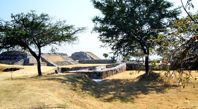Looking South East along the East Court at Xochicalco