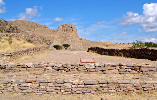 Ballcourt and Votive Pyramid at La Quemada