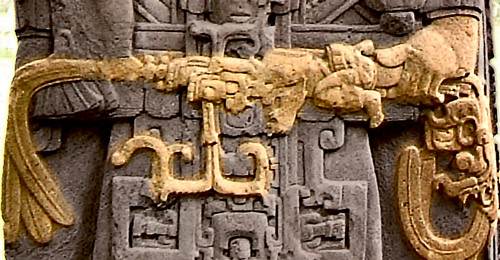 Close up of the sceptre in Stela D at Quirigua