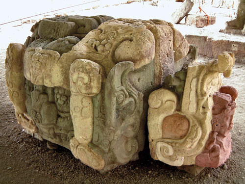 A coloured version of Altar M at Copan