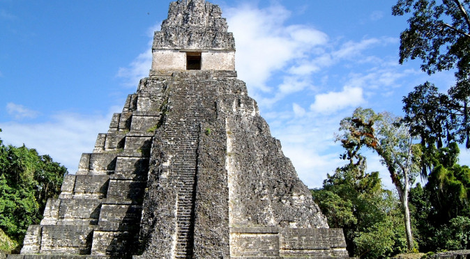 View of Templo I at Tikal from the main plaza