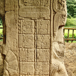 A close-up of the right-side of Stela K at Quirigua